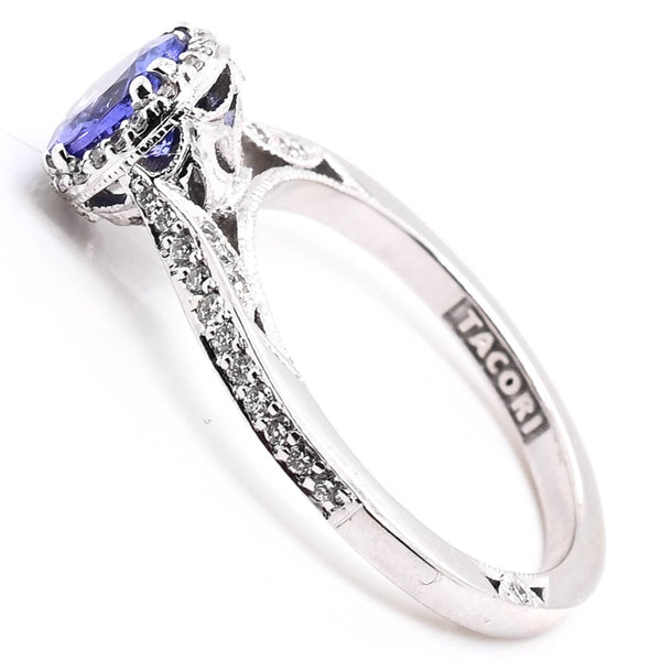 Graziella 18KT White Gold 1.02CT Round Brilliant Tanzanite & Diamond Halo Set Ring