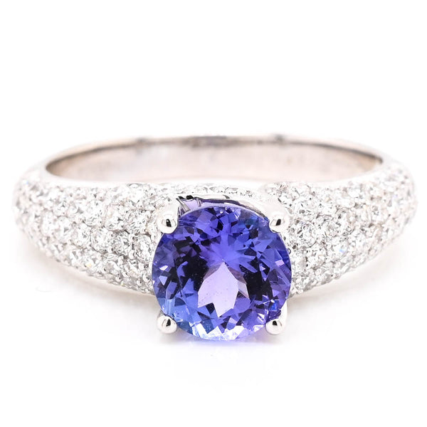 graziella 18KT White Gold 1.17CT Round Brilliant Tanzanite & Diamond Accent Ring