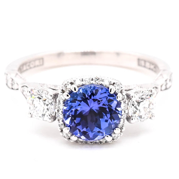 graziella 18KT White Gold 1.19C Round Brilliant Tanzanite & Diamond Tacori Ring