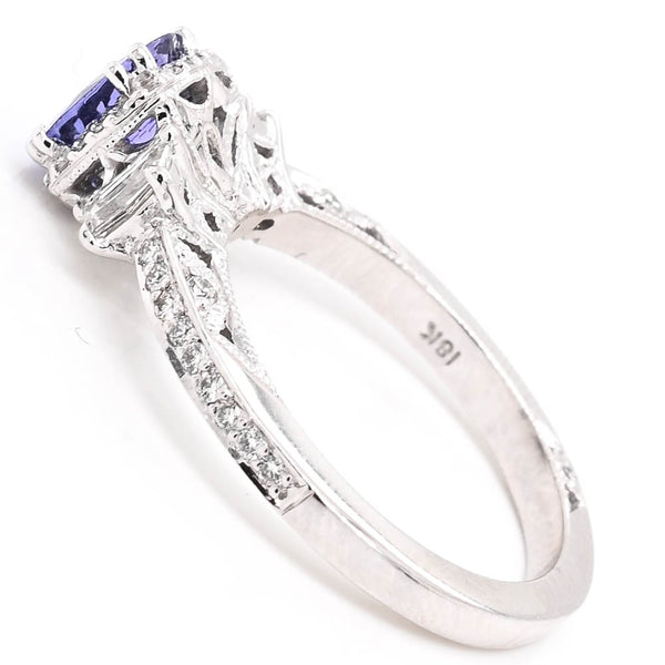 Graziella 18KT White Gold 1.19CT Round Brilliant Tanzanite & Diamond Ring