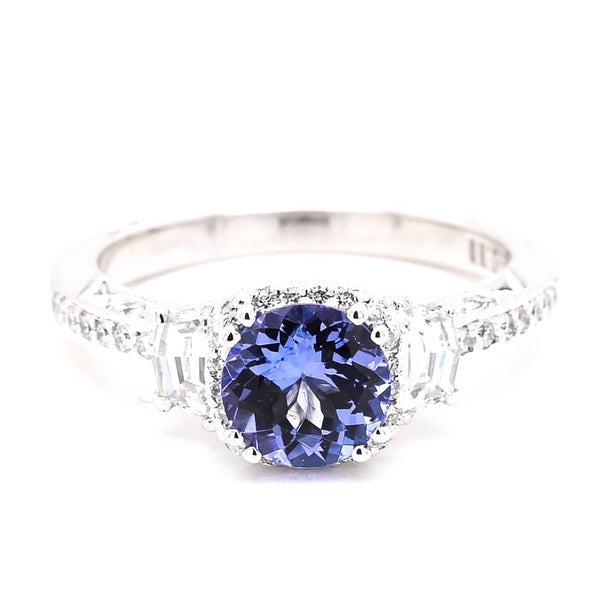 graziella 18KT White Gold 1.19CT Round Brilliant Tanzanite & Diamond Ring