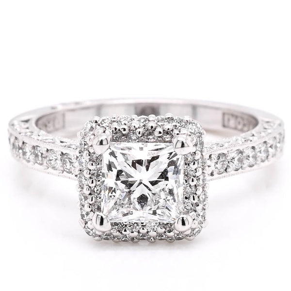 graziella 18KT White Gold 1.62CTW Princess Cut Lab Grown Halo Set Tacori Diamond Engagement Ring