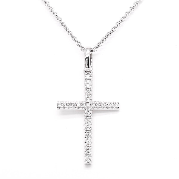 graziella 18KT White Gold 18" 0.09CTW Diamond Cross Necklace
