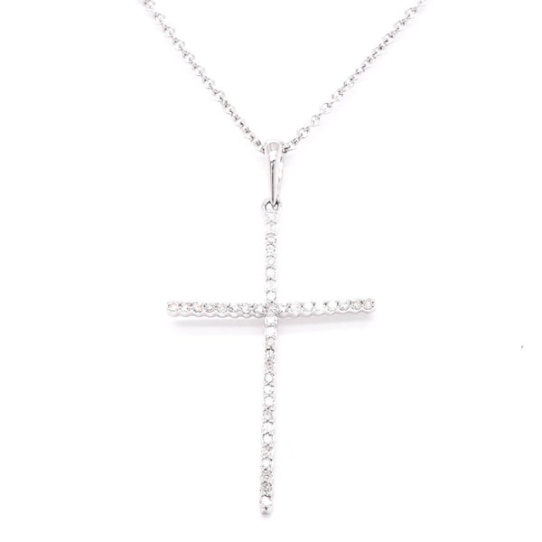 graziella 18KT White Gold 18" 0.15CTW Diamond Cross Necklace