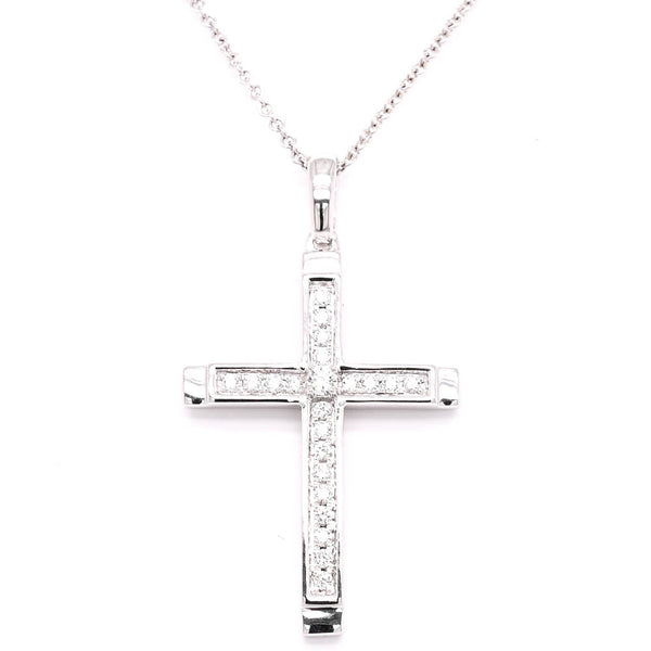 graziella 18KT White Gold 20" 0.17CTW Diamond Cross Necklace