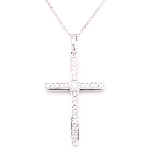 graziella 18KT White Gold 20" 0.17CTW Diamond Cross Necklace