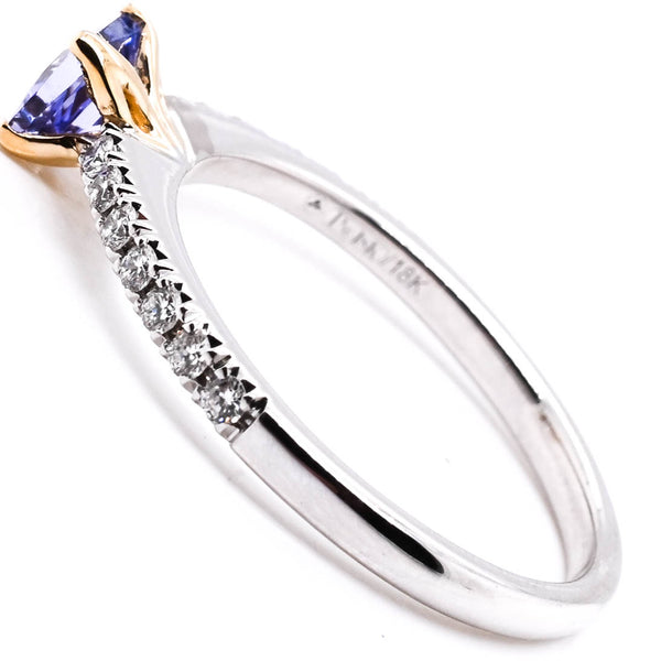 Graziella 18KT White & Yellow Gold 0.39CT Princess Cut Tanzanite And Diamond Ring