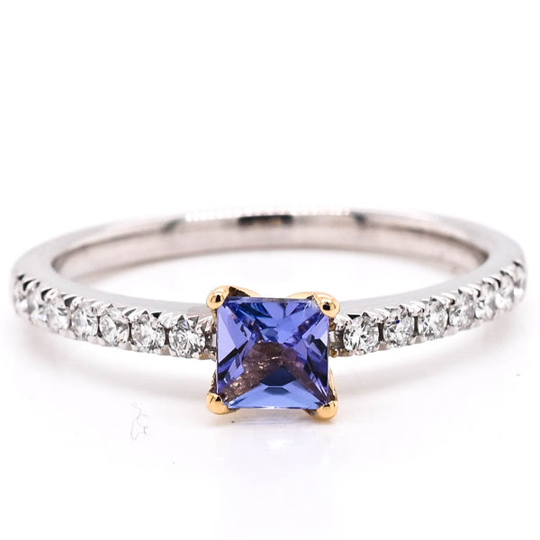 graziella 18KT White & Yellow Gold 0.39CT Princess Cut Tanzanite and Diamond Ring