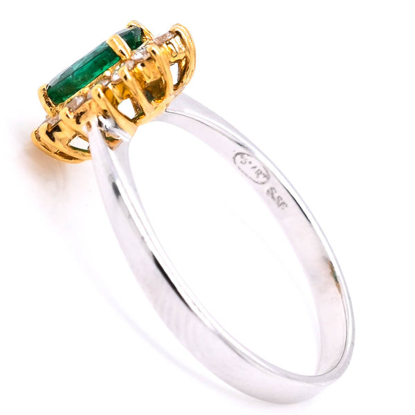 Graziella 18KT White & Yellow Gold 0.75CT Oval Shape Emerald & Diamond Ring