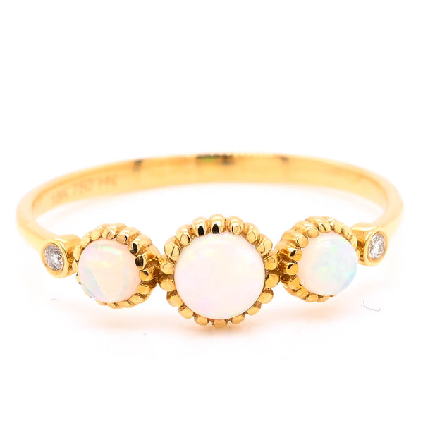 graziella 18KT Yellow Gold 0.40CTW Round Shape Opal & Diamond Ring