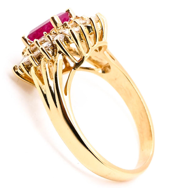 Graziella 18KT Yellow Gold 1.15CT Emerald Shape Ruby & Diamond Cluster Ring