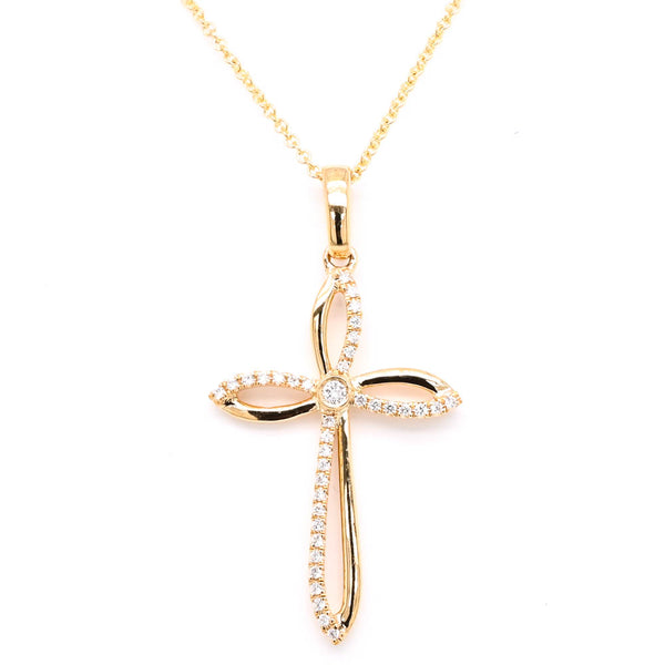 graziella 18KT Yellow Gold 18" 0.10CTW Diamond Cross Necklace