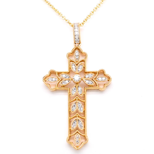 graziella 18KT Yellow Gold 18" 0.14CTW Diamond Cross Necklace