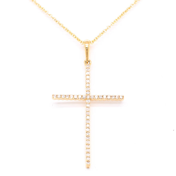 graziella 18KT Yellow Gold 18" 0.15CTW Diamond Cross Necklace