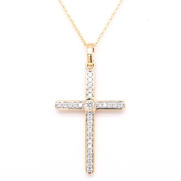 graziella 18KT Yellow Gold 18" 0.17CTW Diamond Cross Necklace