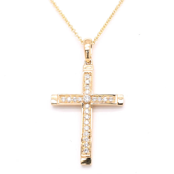 graziella 18KT Yellow Gold 18" 0.17CTW Diamond Cross Necklace