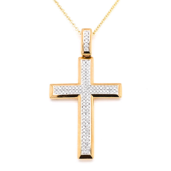 graziella 18KT Yellow Gold 18" 0.18CTW Diamond Cross Necklace
