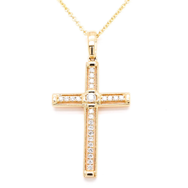 graziella 18KT Yellow Gold 18" 0.18CTW Diamond Cross Necklace