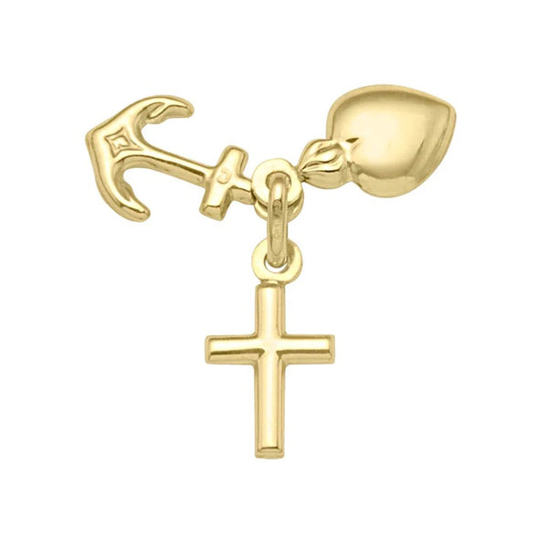 graziella 18KT Yellow Gold 18x8mm Faith Hope & Love Charm