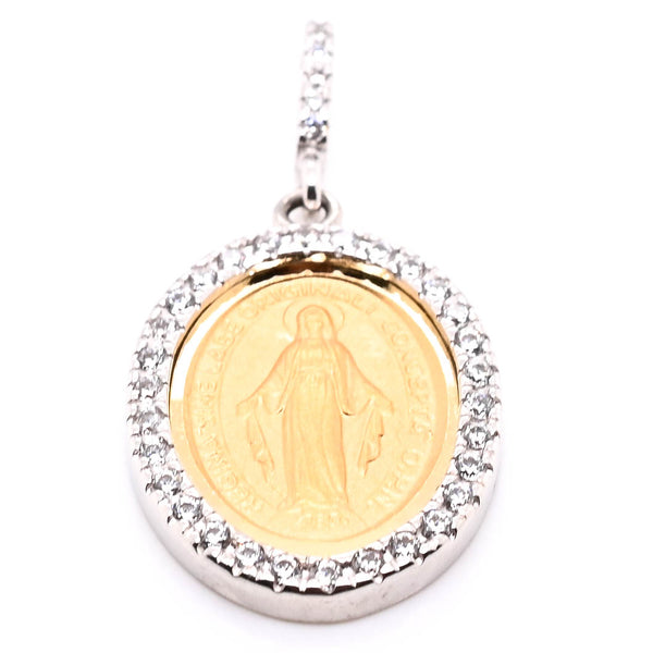 graziella 18KT Yellow & White Gold 29x14mm C.Z Miraculous Virgin Mary Pendant