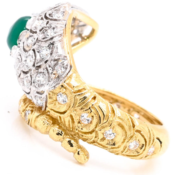 Graziella 18KT Yellow & White Gold White And Green C.Z Snake Ring