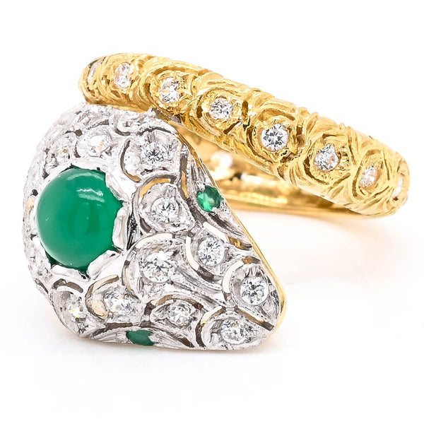 graziella 18KT Yellow & White Gold White and Green C.Z Snake Ring