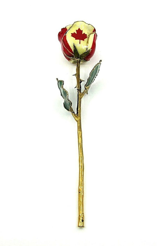 Graziella 24KT Yellow Gold Plated Rose With Enamel Canadian Flag