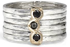 graziella Allure Meditation Ring. Sterling Silver 9KT Yellow Gold and Black Diamond. Size 8