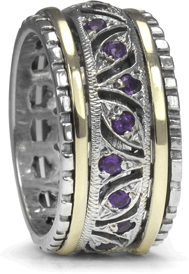 Graziella Always Meditation Ring. Sterling Silver 9KT Yellow Gold And Amethyst. Size 8
