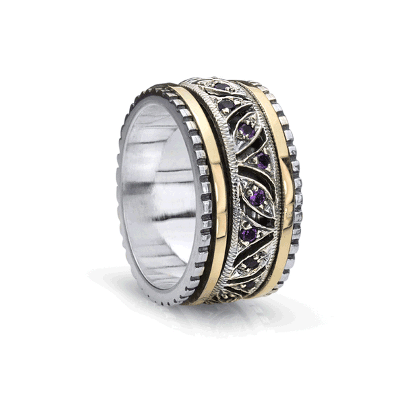 graziella Always Meditation Rings. Sterling Silver 9KT Gold and Amethyst. Size