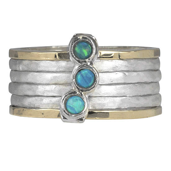 graziella Azure Meditaiton Ring. Sterling Silver 9KT Gold and Blue Opals. Size 8