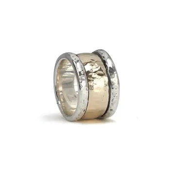 graziella Balance Meditation Ring. Sterling Silver and 9KT Yellow Gold. Size 7