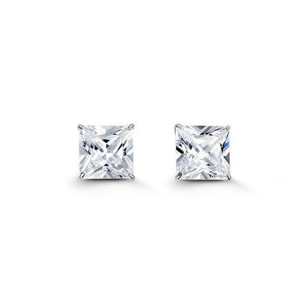 graziella Bella 14KT White Gold 7MM Square C.Z. Studs