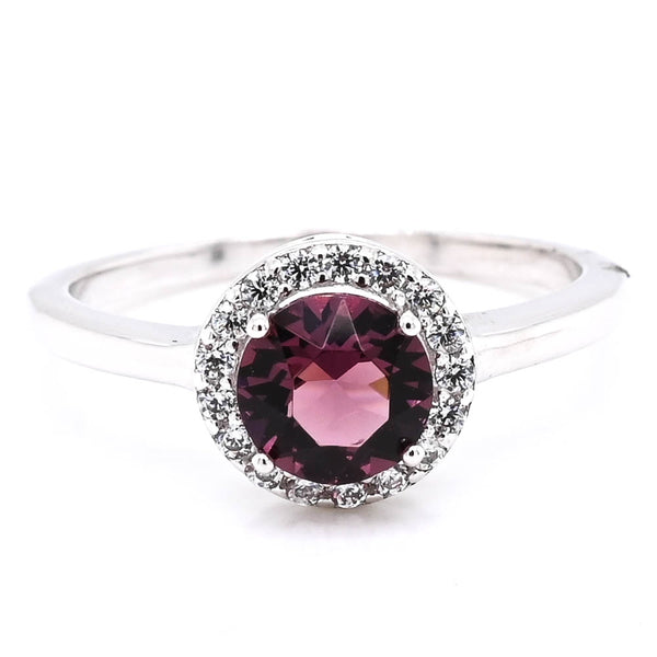graziella Bella Sterling Silver Purple C.Z. Halo Ring. Band Width: 1.5mm Siz