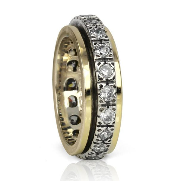 graziella Beloved Meditation Ring. Sterling Silver 10KT Yellow Gold and C.Z. Size 9