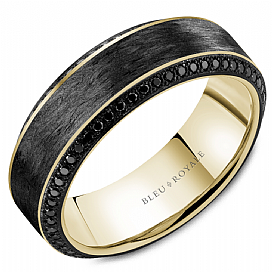 graziella Bleu Royale 14KT Yellow Gold & Carbnon Fiber 0.74CTW Black Diamond Wedding Band