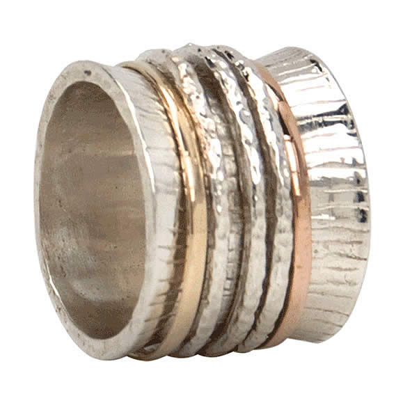 graziella Bliss Meditation Ring. Sterling Silver and 9KT Yellow and Rose Gold. Size 7
