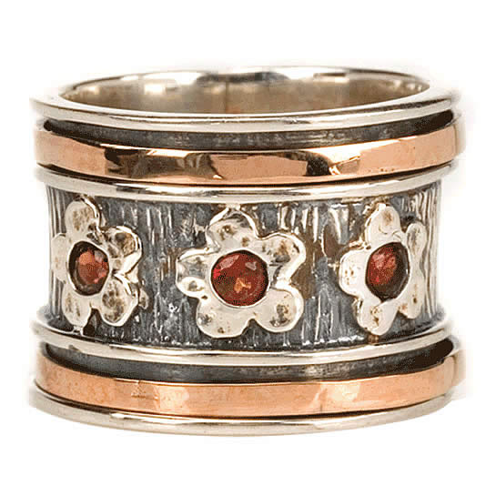 graziella Blossom Meditation Ring Sterling Silver 9KT Garnet Size 9