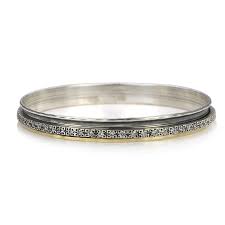 graziella Brilliance Meditation Bangle. Sterling Silver 10KT Yellow Gold and C
