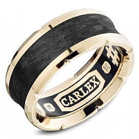 graziella Carlex 14KT Yellow Gold & Carbon fiber Inlay 0.02CTW Diamond Wedding Band