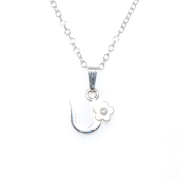 graziella Childrens Sterling Silver and Diamond "U" Necklace 15" Chain (Copy)
