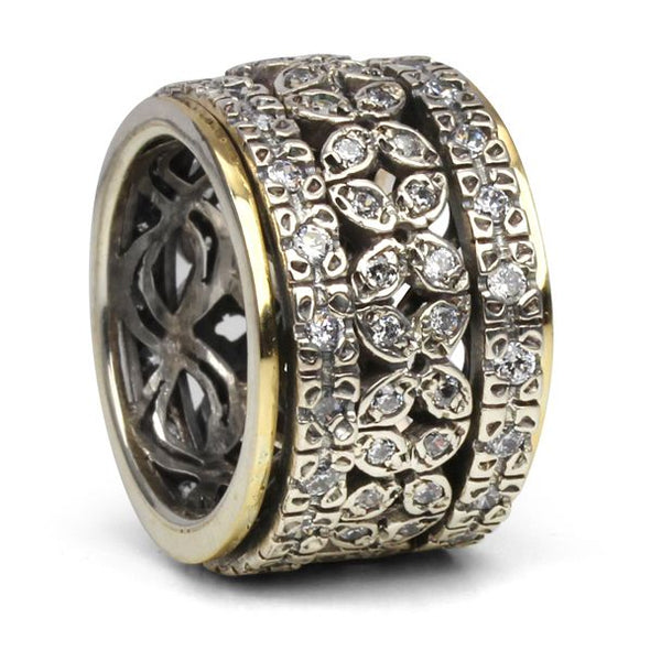 graziella Destiny Meditation Ring. Sterling Silver 10KT Yellow Gold and C.Z. Size 9