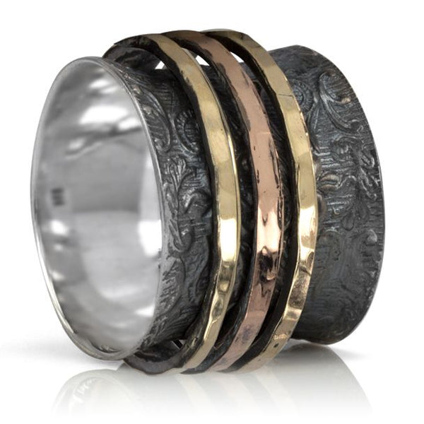 graziella Earth Meditation Ring. Sterling Silver and 9KT Yellow and Rose Gold. Size 7