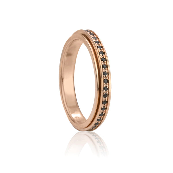 graziella Eclipse Meditation Ring Sterling Silver 14KT Rose Gold Vermeil Black C.Z. Size: 8