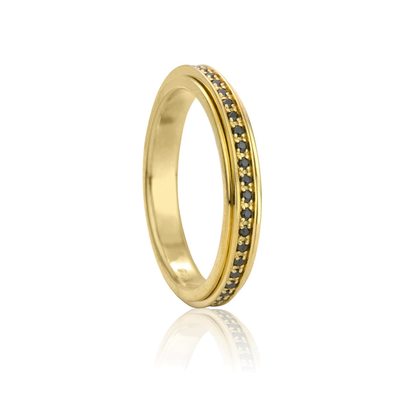 graziella Eclipse Meditation Ring Sterling Silver 14KT Yellow Gold Vermeil Black C.Z. Size 8