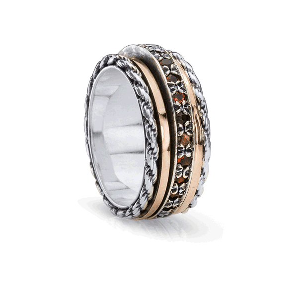 graziella Endless Meditation Ring. Sterling Silver 9KT Rose Gold and Garnet. Size 9