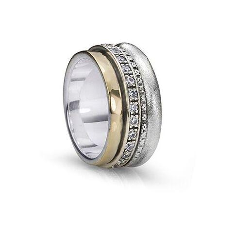 graziella Enlighten Meditation Ring. Sterling Silver 10KT Yellow Gold and C.Z. Size 7