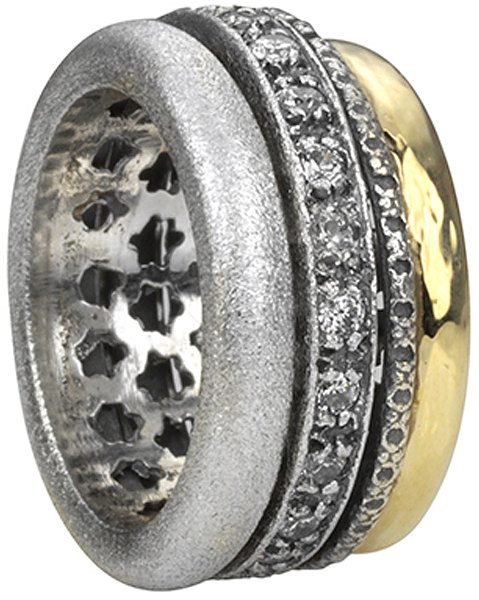 graziella Enlighten Meditation Ring. Sterling Silver 9KT Yellow Gold and C.Z. Size 8