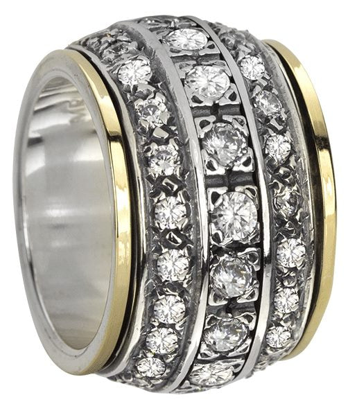 Graziella Eternity Meditation Ring. Sterling Silver 9KT Yellow Gold And C.Z. Size 7