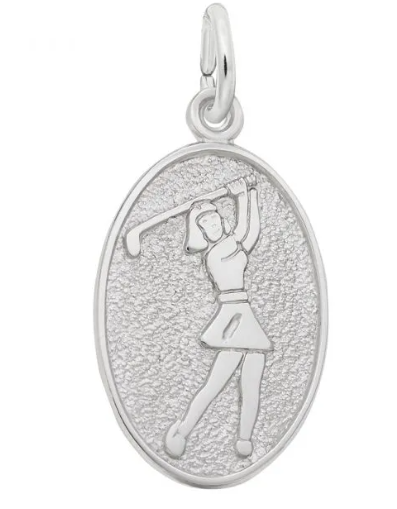 graziella Female Golfer Oval Disc Charm Please order in STERLING SILVER
